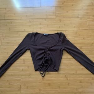 Zara crop top ribbed brown cinched (like new)